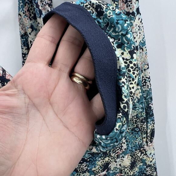 Patagonia Magnolia Spring Blue Black Floral Twist Back Dress Womens Large - Picture 7 of 8